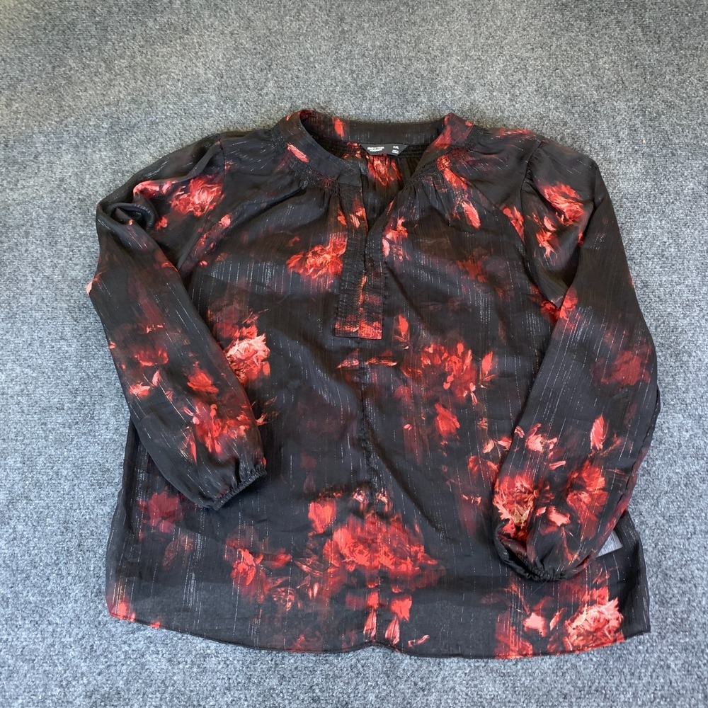 Simply Vera Vera Wang Blouse Womens 2XL Black Red Good Floral Metallic Pullover